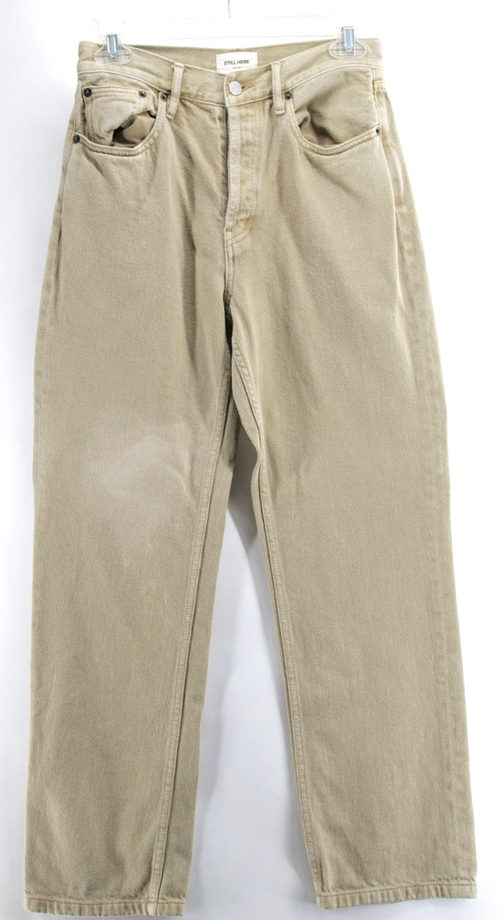Still Here Childhood Jeans Womens 26x28 Beige High Rise Straight Leg Pants